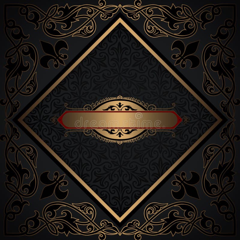 Black Decorative Background with Elegant Golden Border. Stock Illustration Illustration of