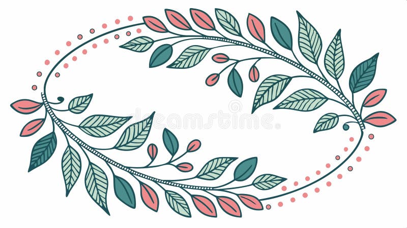 Decorative oval wreath with leafy branch border vector design Generative AI vector illustration