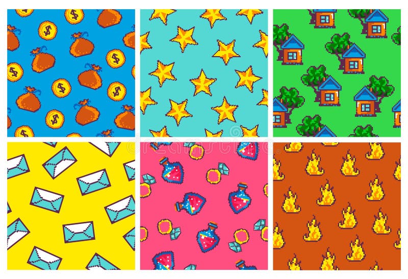 Decorative pattern design set with pixel elements vector illustration