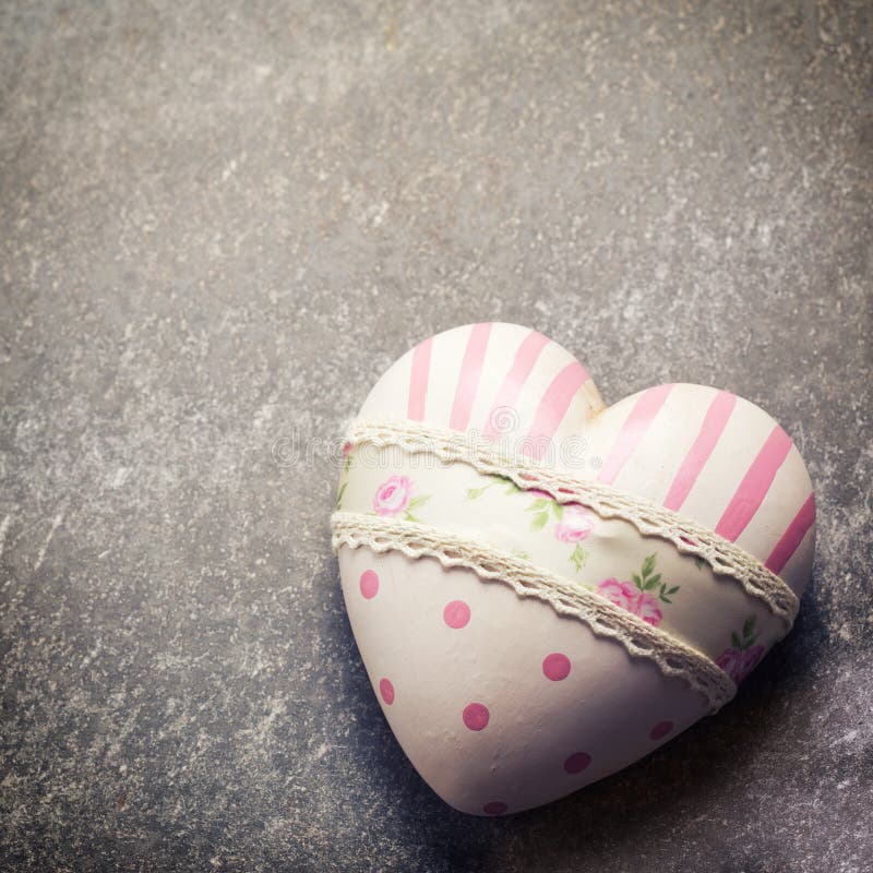 Decorative Pink Heart on Grey Background. Stock Photo Image of heart, table 60358586