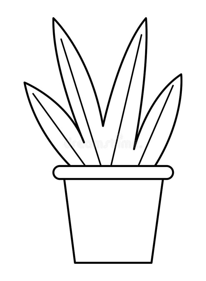 Decorative Plant Pot Cartoon Isolated in Black and White Stock Vector ...