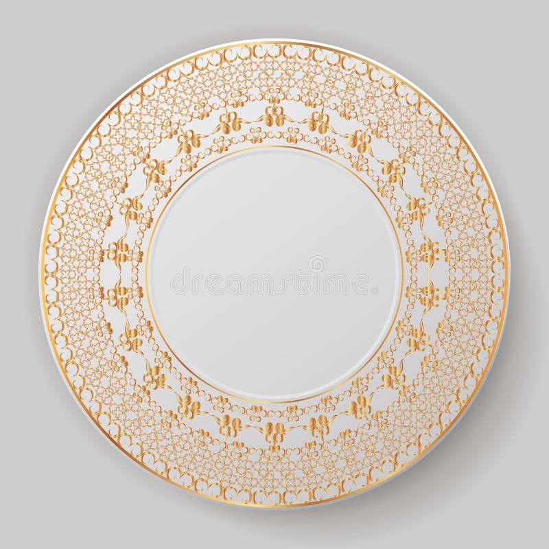Decorative Plate Decorated with Gold Ornament Stock Illustration