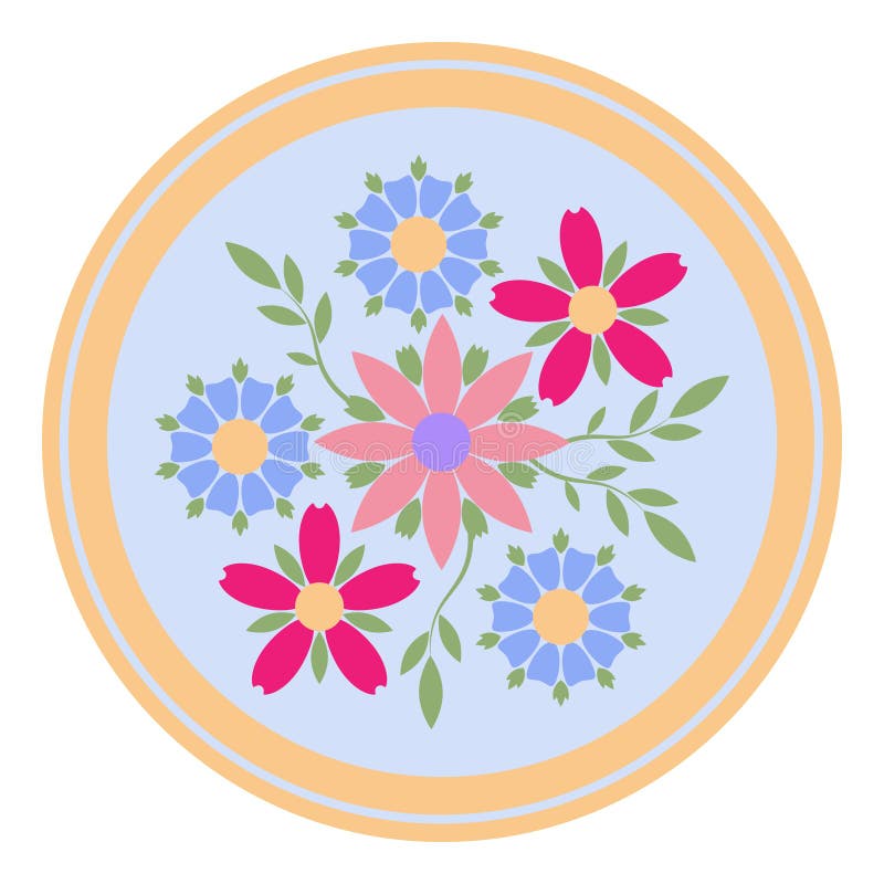Decorative Plate Pattern with Floral Ornament in Flat Style. a Circular