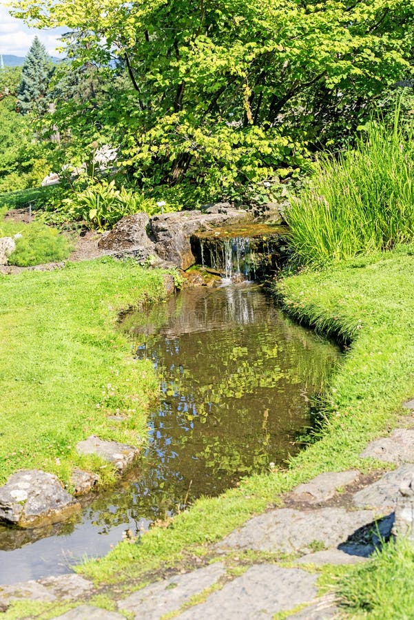 Decorative Pond with Waterfall at Oslo City Park Stock Image Image of