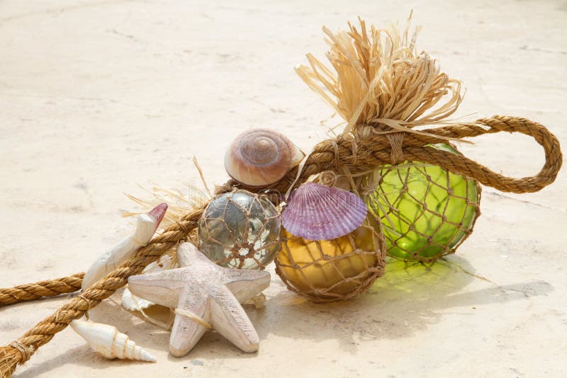 Decorative Rope with Glass Balls Stock Photo Image of shell, starfish