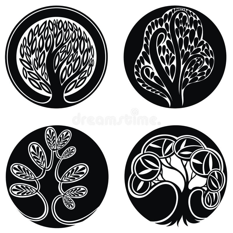 Vector trees. Set of logo design elements on white