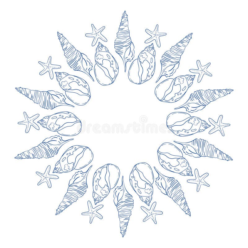Decorative shell and starfish circular design for beach-themed projects and crafts stock illustration