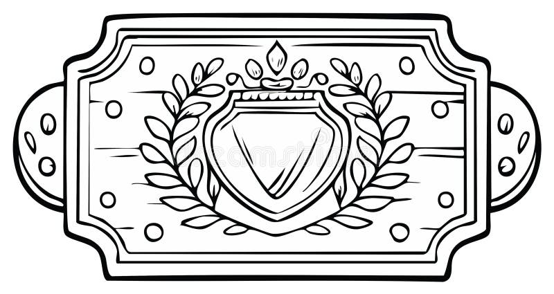 Decorative shield with laurel wreath and ornate border, monochrome design vector illustration