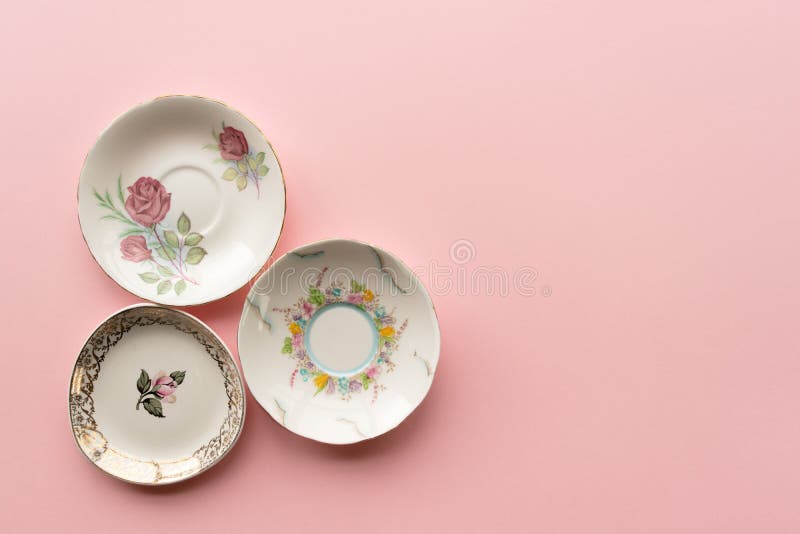 Decorative Side Plates on an Empty Pink Background Stock Image Image