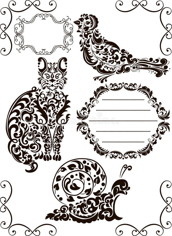Decorative bird silhouettes cat cochlea. Decorative bird silhouettes cat cochlea