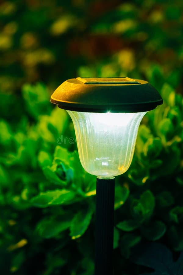 Decorative Small Solar Garden Light, Lanterns in Flower Bed. Solar Stock Image Image of
