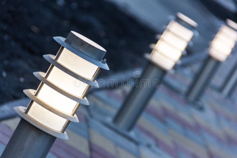 Decorative Solar Garden Light. Garden Design. Solar Powered Lamp Stock