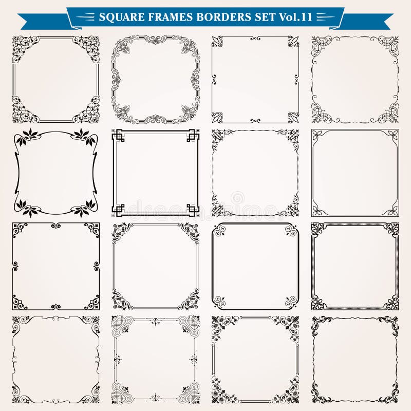 Decorative square frames and borders set 11 vector. Decorative square frames borders backgrounds design elements set 11 vector