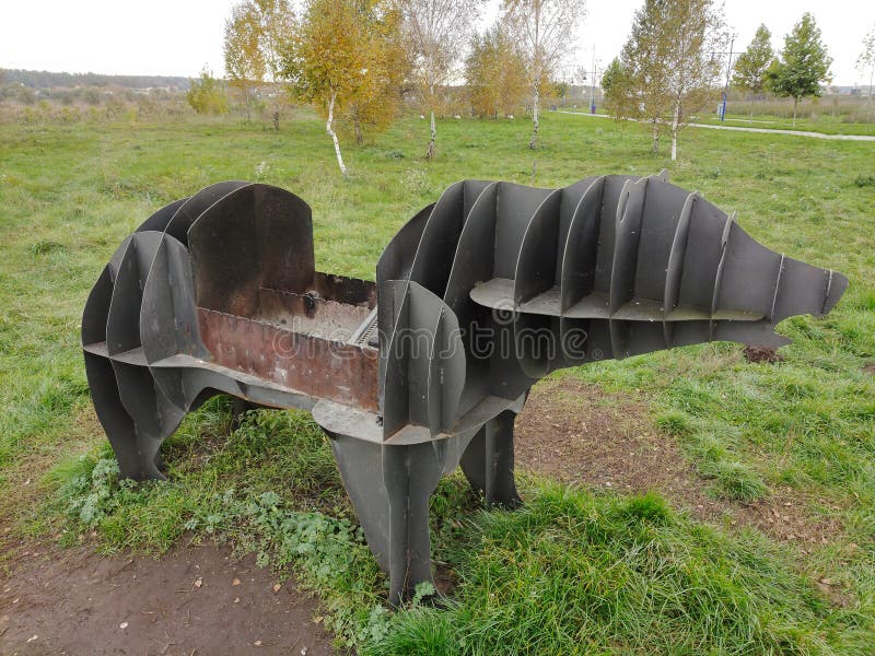 Decorative Stylized Barbecue in the Form of a Bear in the Grill Area