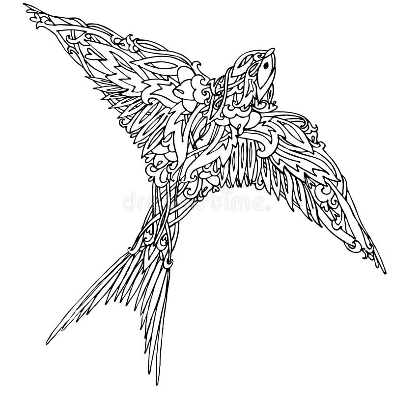 Decorative swallow bird. Graphic illustration swallow. handmade art illustration for fashion print, poster for textiles, fashion design
