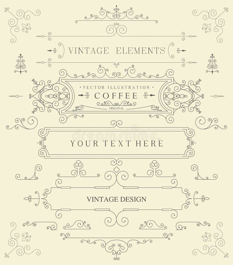 Decorative thin retro elements, Victorian frame, divider, border, vintage vector