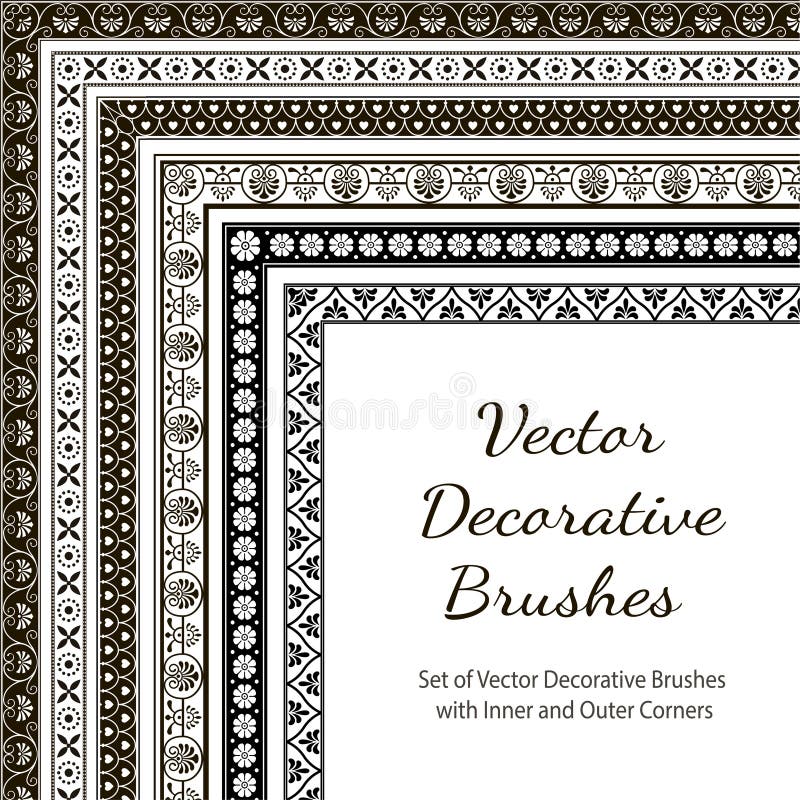 Decorative Vector Brushes with Inner and Outer Corner. Stock Vector