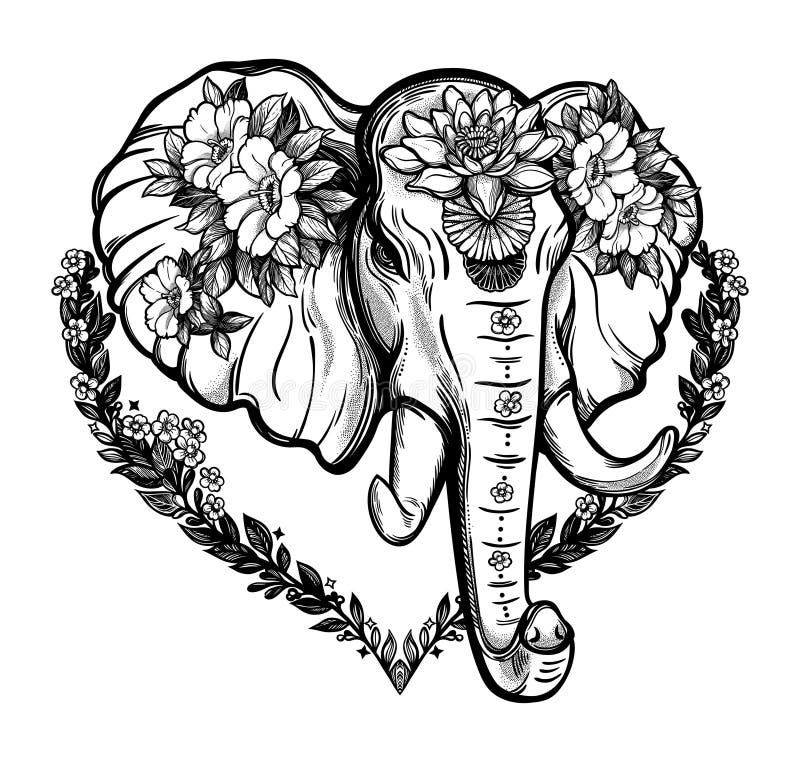 Decorative Vector Elephant with Flowers Stock Vector - Illustration of  elephant, boho: 115290543