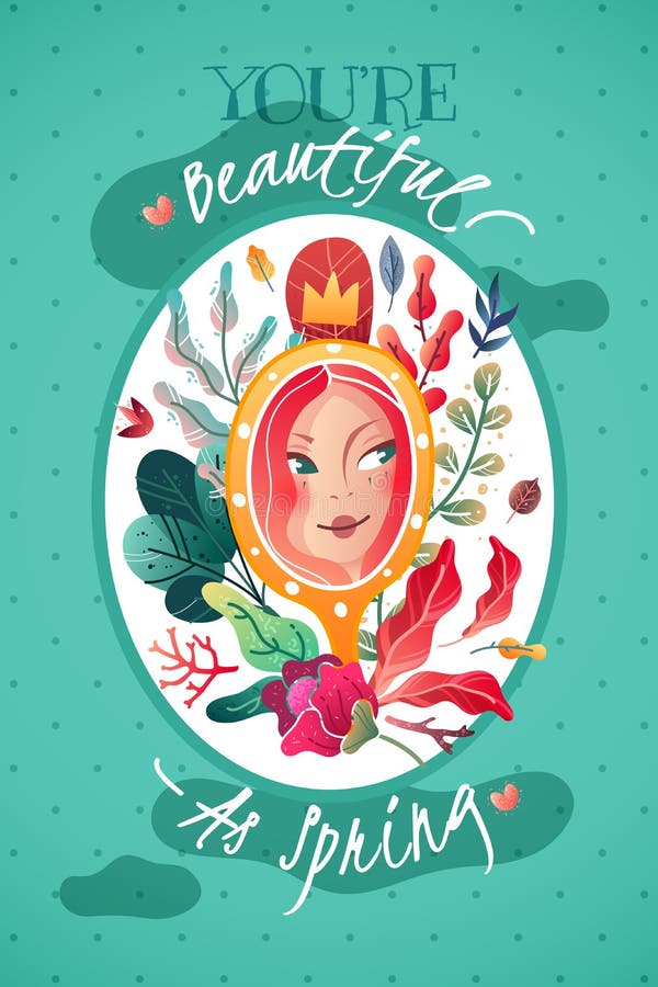 Decorative vertical poster postcard dedicated to spring and female beauty. royalty free illustration Decorative vertical poster postcard dedicated to spring and female beauty. royalty free illustration