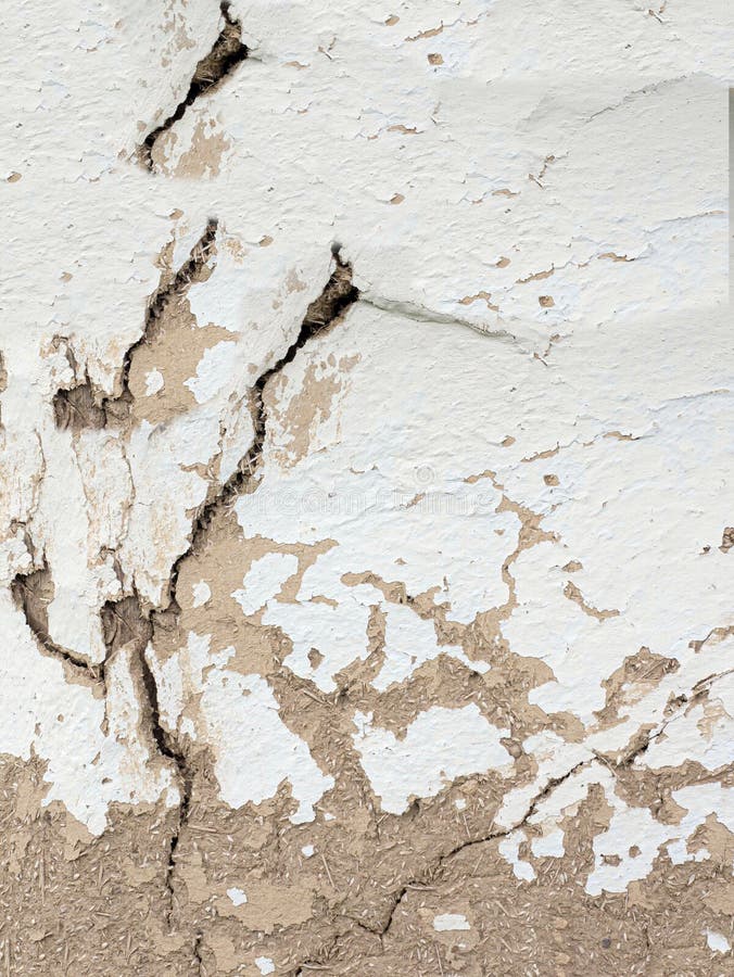 Decorative Wall Made of Clay and Shabby White Paint. Vintage Wall