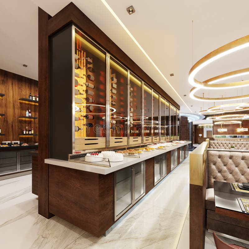 Decorative Wall in Modern Restaurant with Bottles Under Glass with