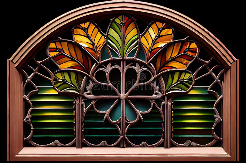 Decorative Window Louver with Stained Glass Insert Stock Illustration