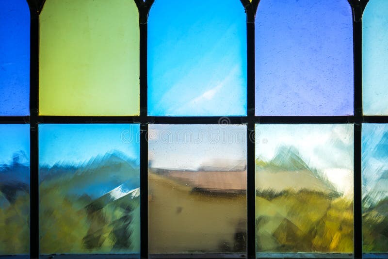 Decorative Window with Various Colored Rectangles Stained Glass Stock