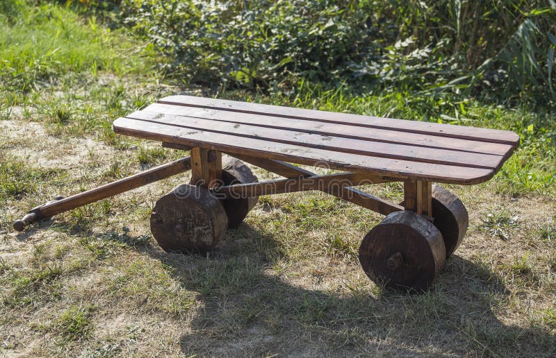 Decorative Wooden Cart with Handmade Wooden Wheels Stock Image Image