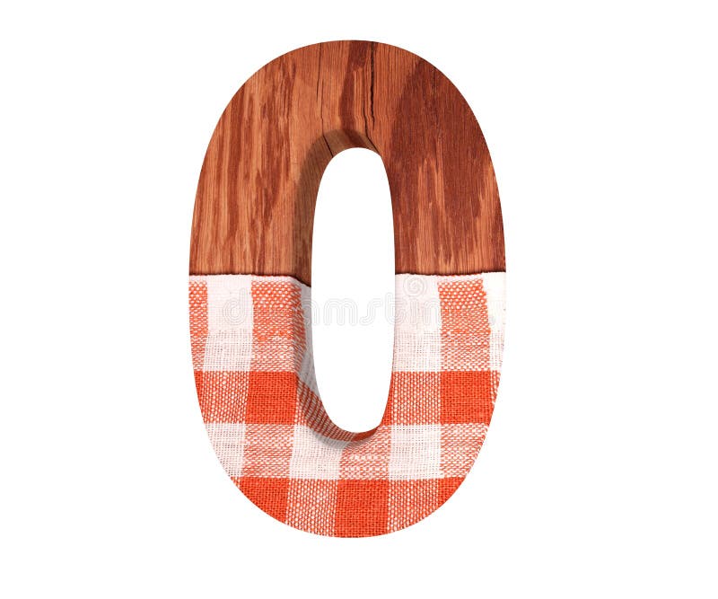 Decorative wooden with kitchen tablecloth alphabet digit zero symbol - 0. 3d rendering illustration. royalty free illustration