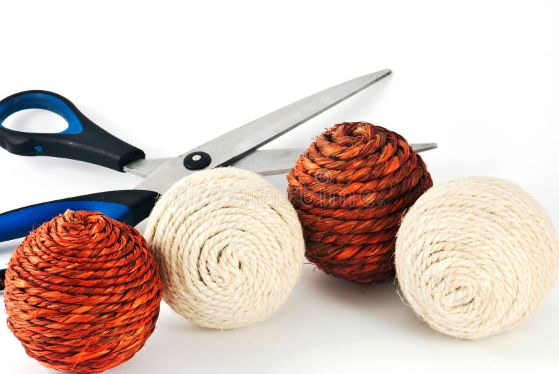 Decorative Wool Balls with Scissors Stock Photo Image of handmade