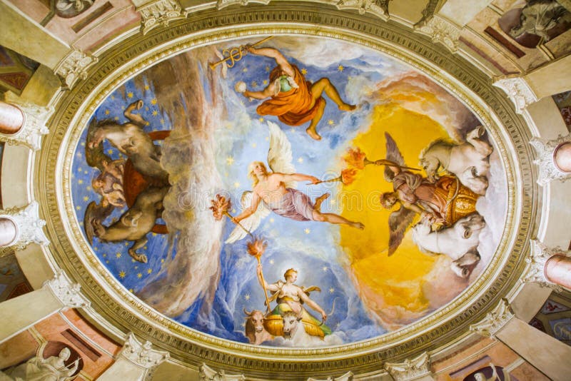 Decorazione degli affreschi del palazzo di Farnese a Caprarola, allegoria dell'alba fotografie stock Decorazione degli affreschi del palazzo di Farnese a Caprarola, allegoria dell'alba fotografie stock