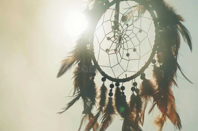 Decorazione di dragaggio bohemian contro una superficie bianca morbida e trasparente. Decorazione bohemian dreamcatcher contro una morbida superficie bianca trasparente con un tocco di mistica. aizione generativa