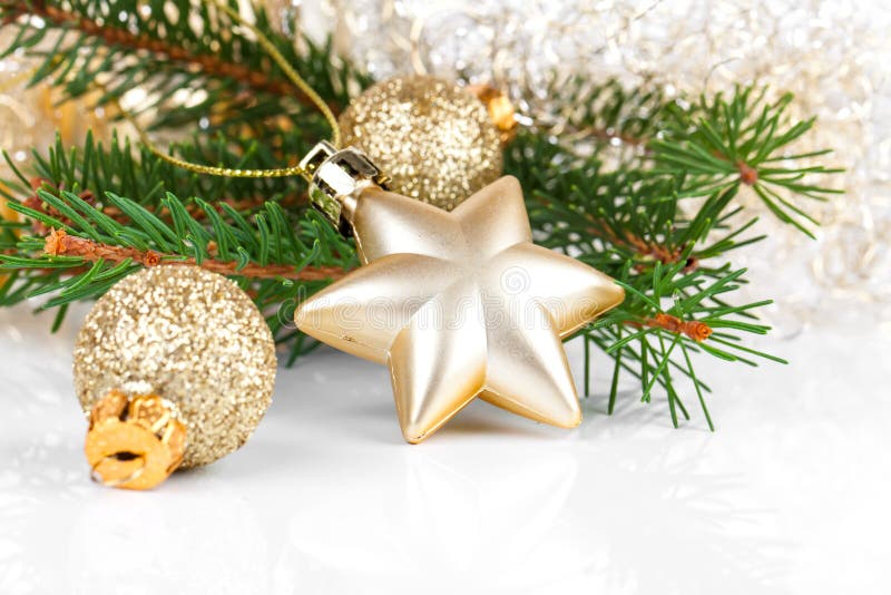 Golden xmas decoration with copy space. Golden xmas decoration with copy space