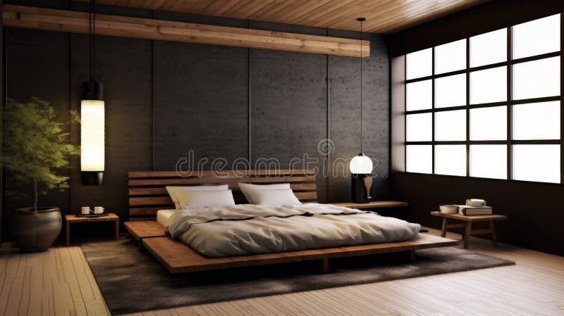 Decorazione per camere da letto interni. stile giapponese contemporaneo illustrazione vettoriale