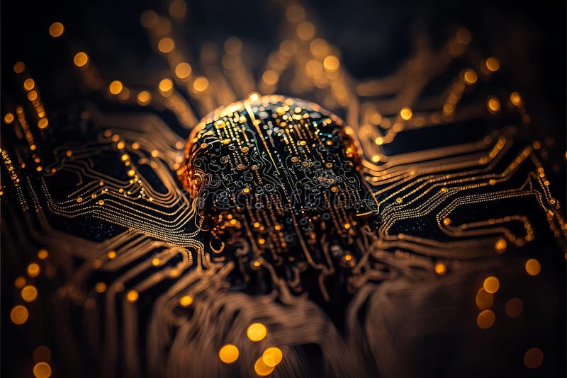 Decorazioni di circuiti per il futuro : l'intelligenza artificiale digitale elabora grandi dati sulla fibra ottica ad alta velocit illustrazione vettoriale