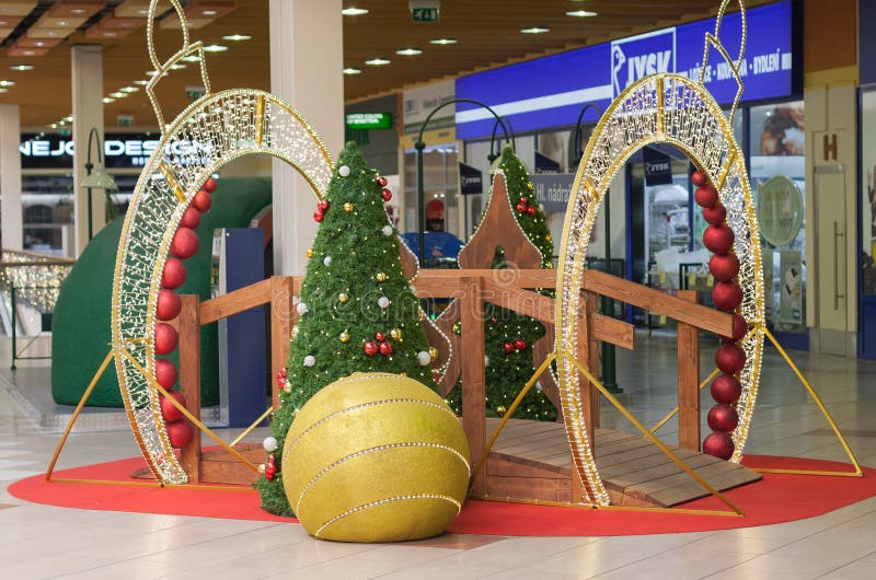 Brno,Czech Republic-December 1,2017: Christmas decorations at shopping center Field of the King on December 1, 2017 Brno, Czech Republic. Brno,Czech Republic-December 1,2017: Christmas decorations at shopping center Field of the King on December 1, 2017 Brno, Czech Republic