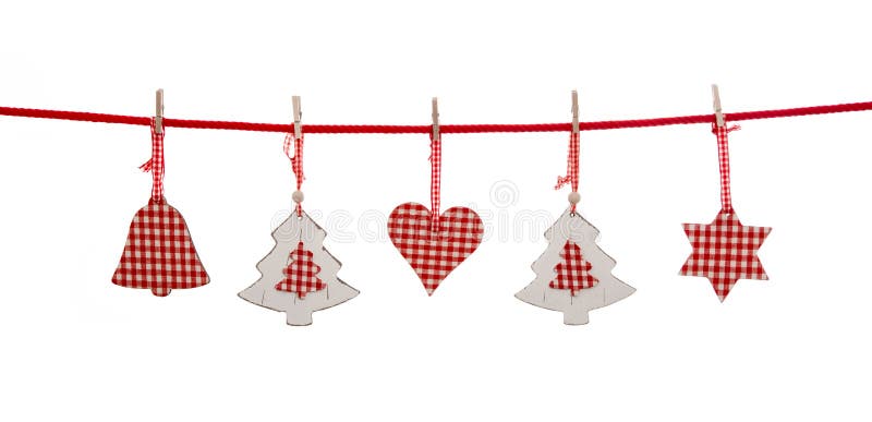 A decoração isolada do Natal no branco vermelho verificou o hangi das cores foto de stock A decoração isolada do Natal no branco vermelho verificou o hangi das cores foto de stock