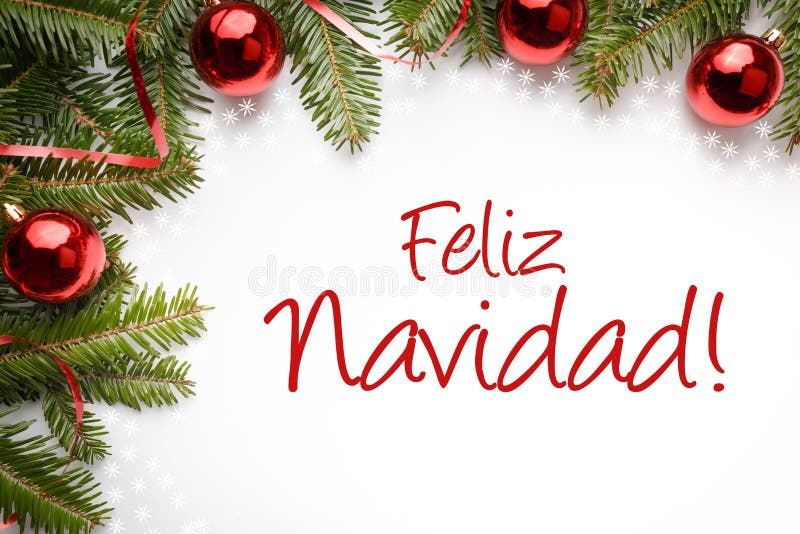 Decorações do Natal com cumprimento do Natal no ` espanhol Feliz Navidad! Feliz Natal do `! foto de stock royalty free