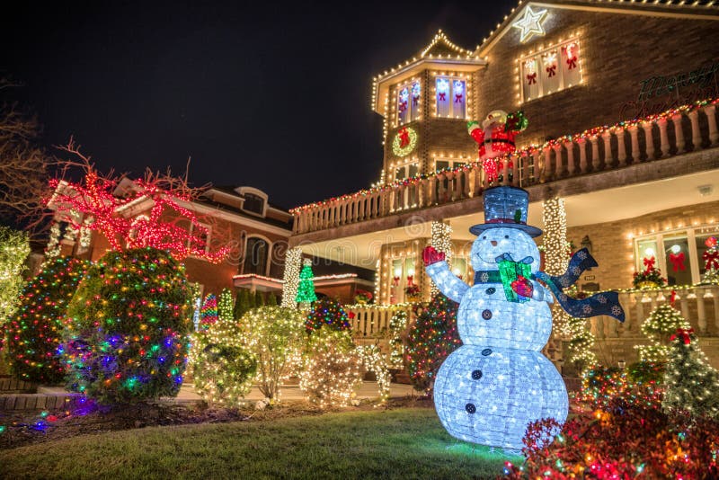 New York, USA, December 10, 2018: Christmas decorations of houses in the neighborhood of Dyker Heights, in southwest of Brooklyn, in New York. USA. New York, USA, December 10, 2018: Christmas decorations of houses in the neighborhood of Dyker Heights, in southwest of Brooklyn, in New York. USA