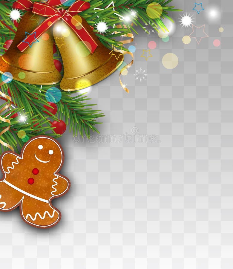 Decorațiuni de la granița de Crăciun cu crengi de aur clopoței de aur Fructe de pădure gingerbread om. element de proiectare pentr vector illustration
