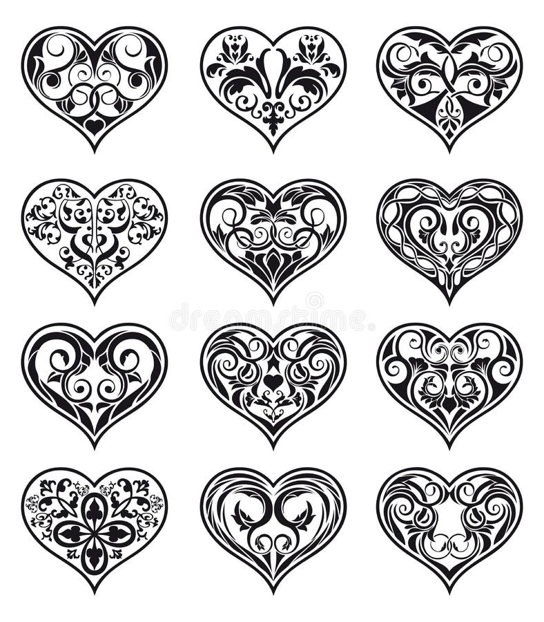 Decorațiuni florale în formă de inimă royalty free illustration