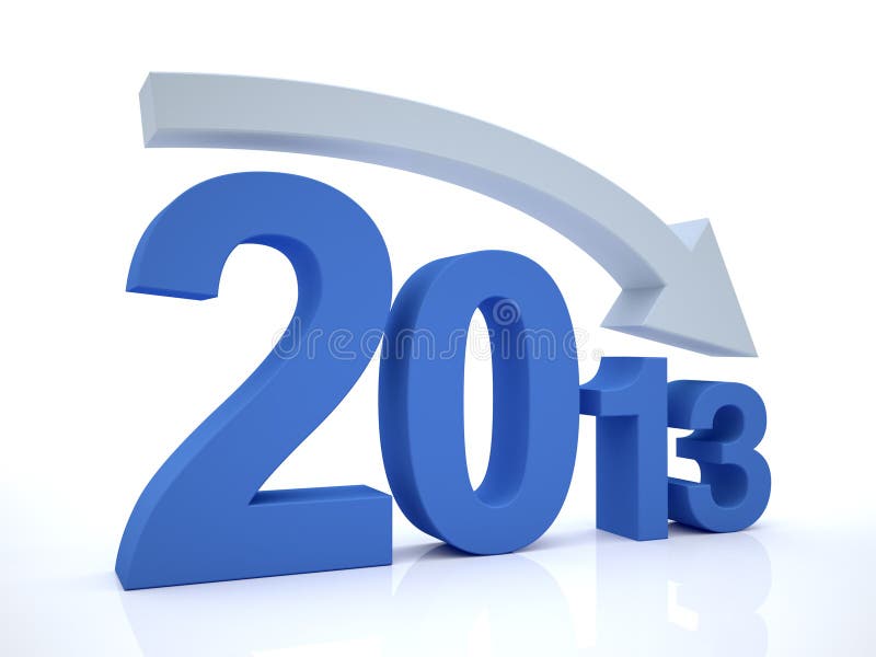 3D Render of decrease 2012 With Arrow. Decrease direction sign illustrations