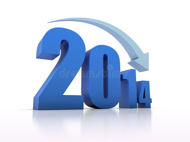 3D Render of decrease 2014 With Arrow. Decrease direction sign illustrations