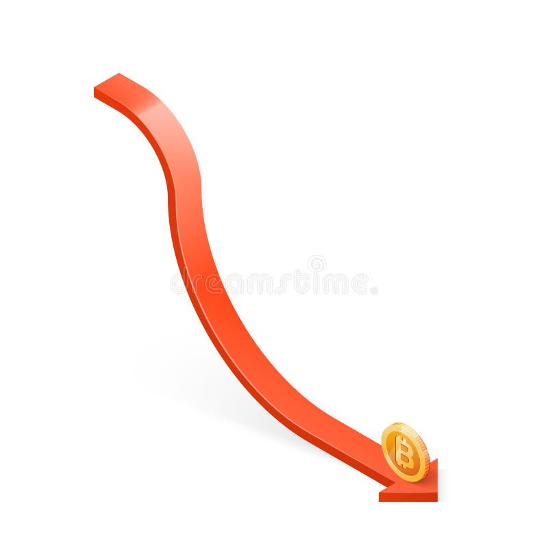 Decrease Bitcoin value Business concept. Isometric vector illustration. Emblem decrease vectors