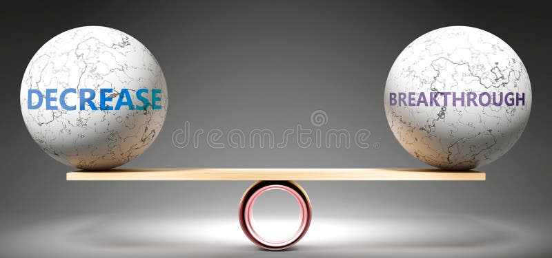 A metaphor showing Decrease in equilibrium with Breakthrough, symbolizing a desired harmony between them. Stability. Harmonious and preferable setup. Decreasing percentage illustrations