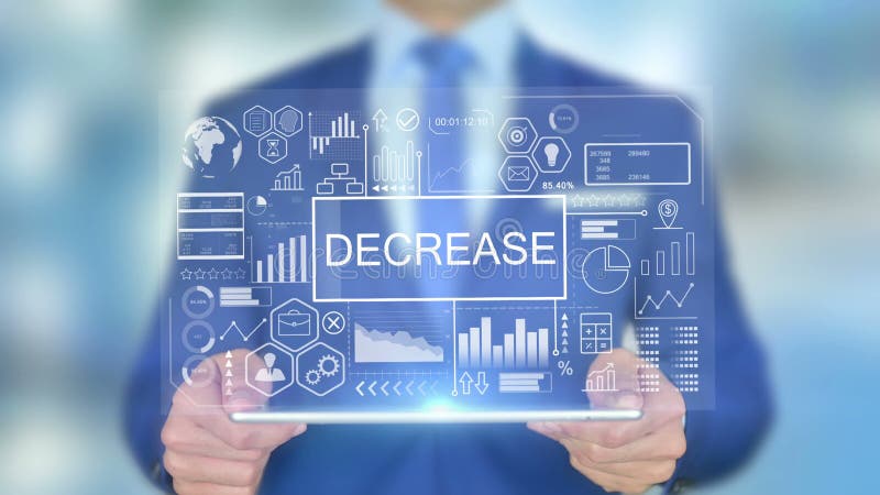 Decrease, Businessman with Hologram Concept. On Tablet. Decrease video