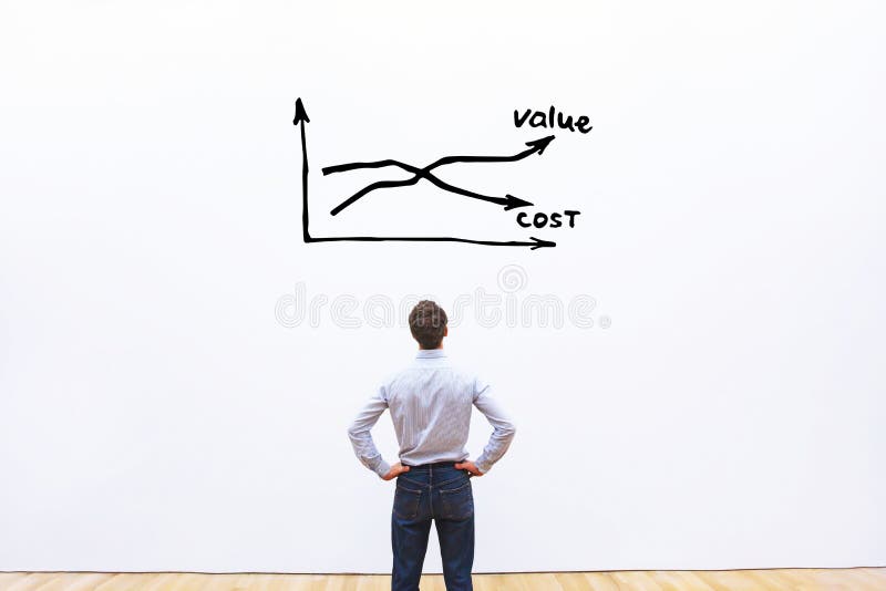 Decrease cost and increase value business concept, businessman analyzing graph. Cost price decrease stock images, royalty-free photos and pictures