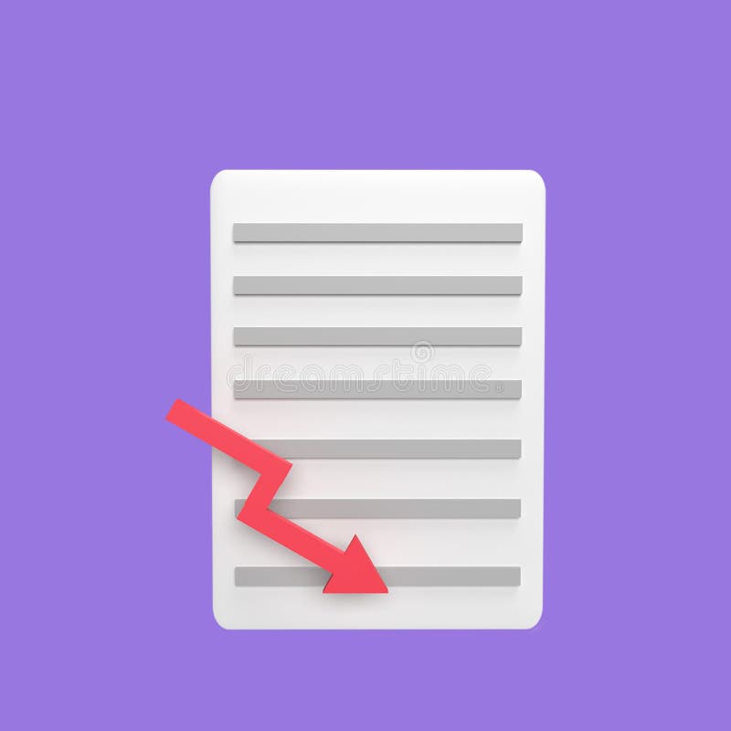 Decrease document graph 3d icon model cartoon style. render illustration stock illustration