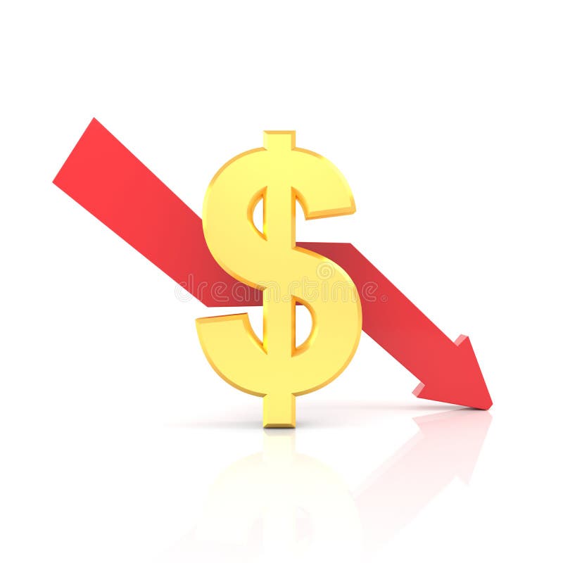 Decrease of dollar rate. 3D rendering. 3D background design. Low decrease illustrations