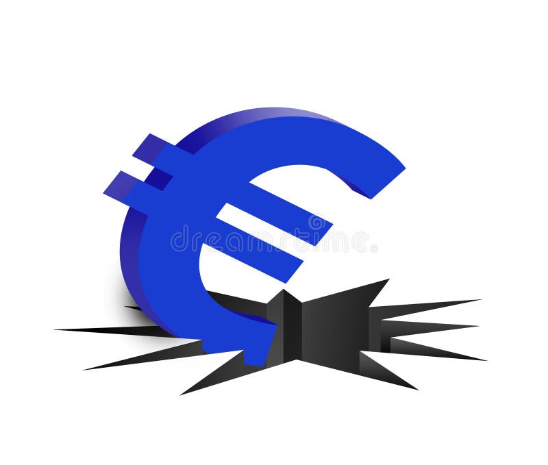 A euro fall into pit. Decrease rate icon illustrations